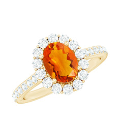 Orange Fire Opal Oval Shape Engagement Ring with Moissanite