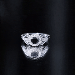 Vintage Inspired Black Spinel and Diamond Engagement Ring