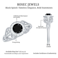 Vintage Inspired Black Spinel and Diamond Engagement Ring