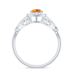 Vintage Style Citrine Engagement Ring with Diamond Halo