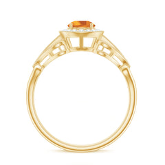 Vintage Style Citrine Engagement Ring with Diamond Halo