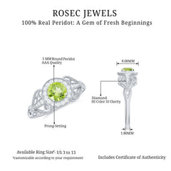Vintage Inspired 0.5 Carat Peridot Engagement Ring with Diamond Halo