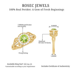 Vintage Inspired 0.5 Carat Peridot Engagement Ring with Diamond Halo