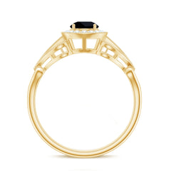 5mm Round Black Onyx Vintage Engagement Ring with Diamond Halo