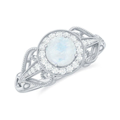 Vintage Inspired Moonstone and Diamond Engagement Ring
