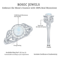 Vintage Inspired Moonstone and Diamond Engagement Ring
