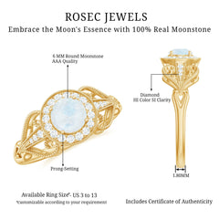 Vintage Inspired Moonstone and Diamond Engagement Ring