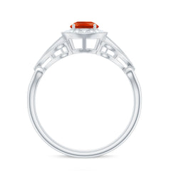 Real 0.45 Carat Fire Opal and Diamond Vintage Inspired Engagement Ring