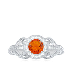 Real 0.45 Carat Fire Opal and Diamond Vintage Inspired Engagement Ring