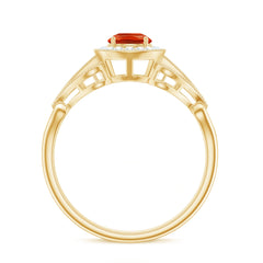 Real 0.45 Carat Fire Opal and Diamond Vintage Inspired Engagement Ring