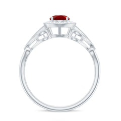 Lab Created Ruby and Diamond Vintage Engagement Ring