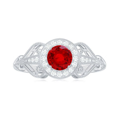 Lab Created Ruby and Diamond Vintage Engagement Ring
