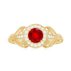 Lab Created Ruby and Diamond Vintage Engagement Ring