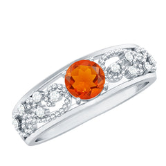 Vintage Style Fire Opal Solitaire Anniversary Band Ring with Diamond