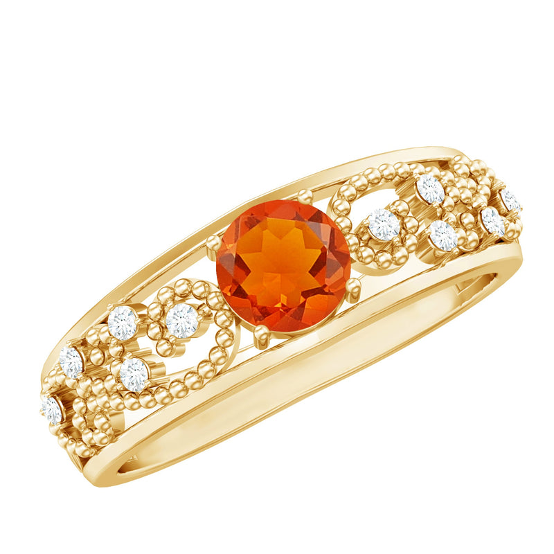Vintage Style Fire Opal Solitaire Anniversary Band Ring with Diamond
