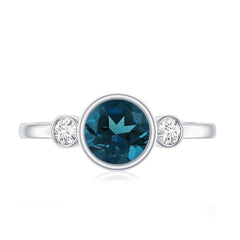 7mm Round London Blue Topaz Solitaire Ring in Bezel Setting
