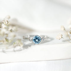 Bezel Set Aquamarine Solitaire Engagement Ring with Diamond