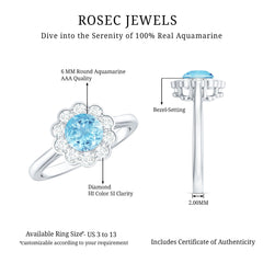 Floral Inspired Engagement Ring with Aquamarine and Diamond