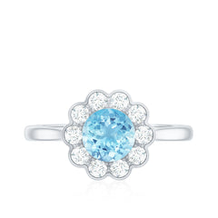 Floral Inspired Engagement Ring with Aquamarine and Diamond