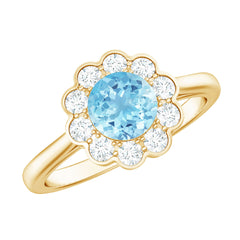 Floral Inspired Engagement Ring with Aquamarine and Diamond