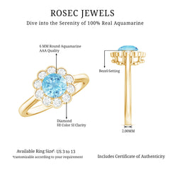 Floral Inspired Engagement Ring with Aquamarine and Diamond
