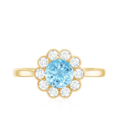 Floral Inspired Engagement Ring with Aquamarine and Diamond