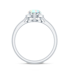 Natural Ethiopian Opal Oval Engagement Ring with Diamond Halo