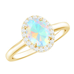 Natural Ethiopian Opal Oval Engagement Ring with Diamond Halo