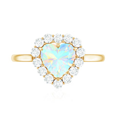 Certified Real Ethiopian Opal Heart Shaped Engagement Ring with Diamond Halo
