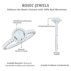 0.75 CT Moonstone and Diamond Halo Engagement Ring