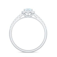 0.75 CT Moonstone and Diamond Halo Engagement Ring