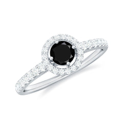 Minimal Black Spinel Minimal Engagement Ring with Diamond Halo