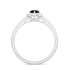 Minimal Black Spinel Minimal Engagement Ring with Diamond Halo