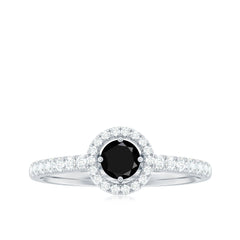 Minimal Black Spinel Minimal Engagement Ring with Diamond Halo