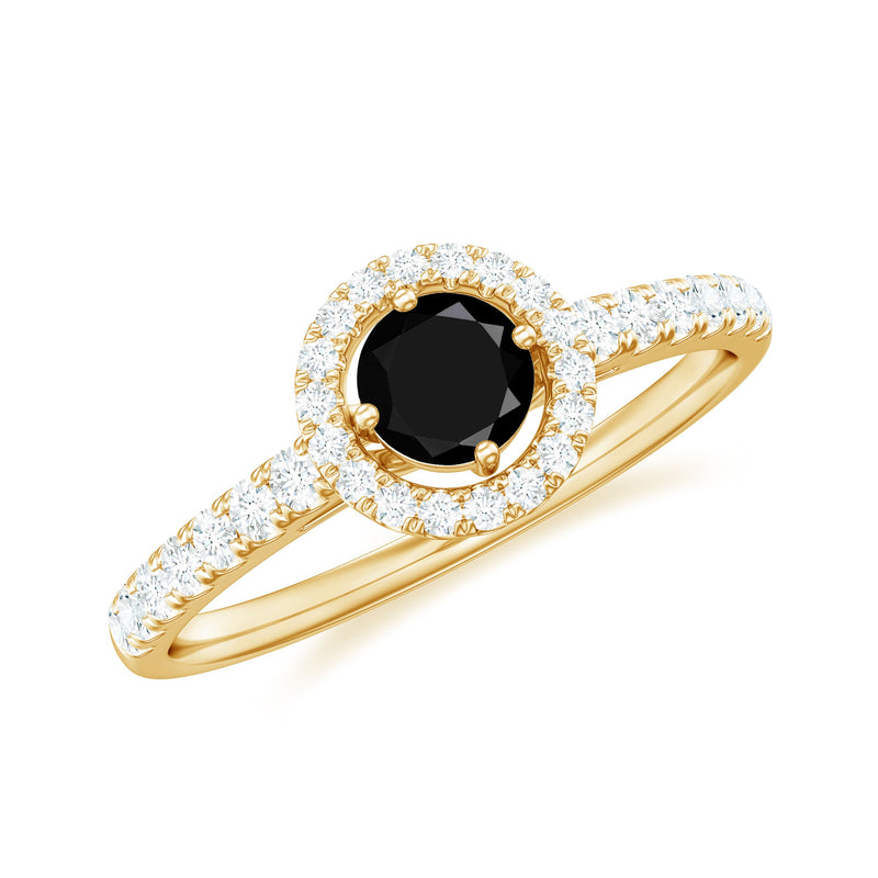 Minimal Black Spinel Minimal Engagement Ring with Diamond Halo