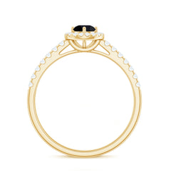 Minimal Black Spinel Minimal Engagement Ring with Diamond Halo