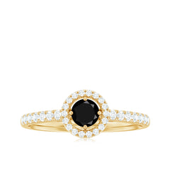 Minimal Black Spinel Minimal Engagement Ring with Diamond Halo