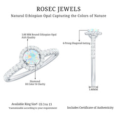 Natural Ethiopian Opal Diamond Engagement Ring with Halo