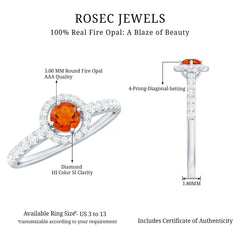 0.75 CT Fire Opal and Diamond Halo Engagement Ring