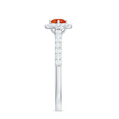 0.75 CT Fire Opal and Diamond Halo Engagement Ring