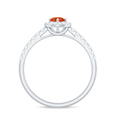0.75 CT Fire Opal and Diamond Halo Engagement Ring
