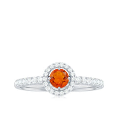 0.75 CT Fire Opal and Diamond Halo Engagement Ring