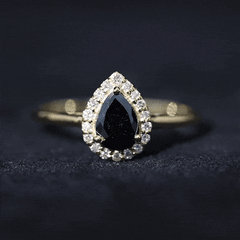 Certified Real Black Spinel Teardrop Engagement Ring with Diamond Halo