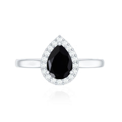 Certified Real Black Spinel Teardrop Engagement Ring with Diamond Halo