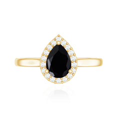 Certified Real Black Spinel Teardrop Engagement Ring with Diamond Halo