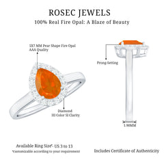 1 CT Teardrop Fire Opal Ring with Diamond Accent