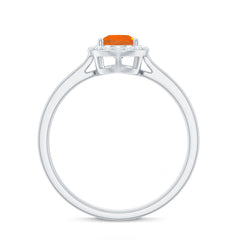 1 CT Teardrop Fire Opal Ring with Diamond Accent