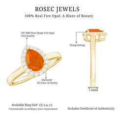 1 CT Teardrop Fire Opal Ring with Diamond Accent