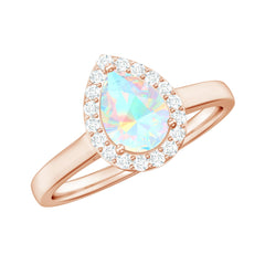 Certified Real 5X7 mm Ethiopian Opal Engagement Ring with Diamond Halo