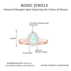 Certified Real 5X7 mm Ethiopian Opal Engagement Ring with Diamond Halo